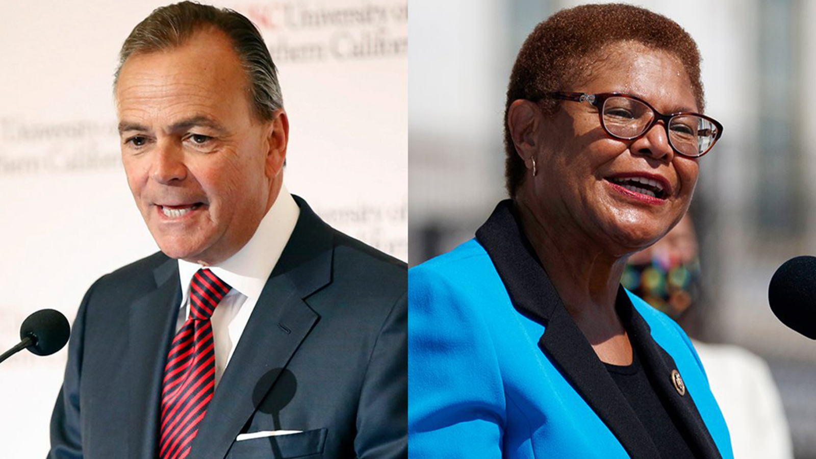 Los Angeles race for mayor Rick Caruso and Karen Bass battle for