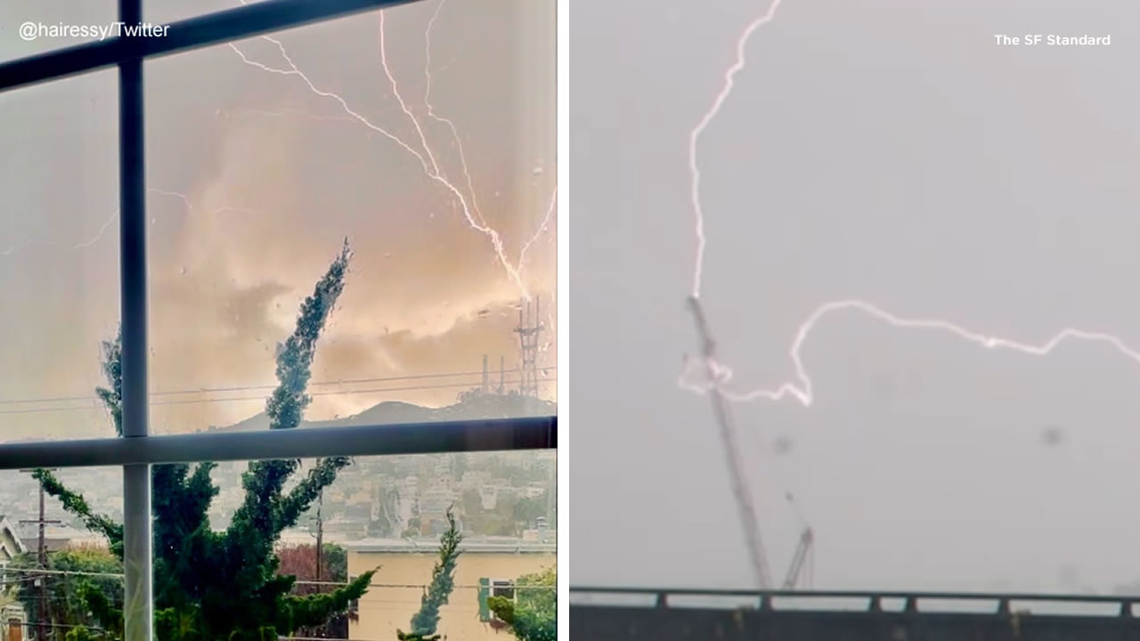 Video captures moment lightning strikes Sutro Tower, Transamerica Pyramid  in San Francisco - ABC7 San Francisco, image size:1280x720