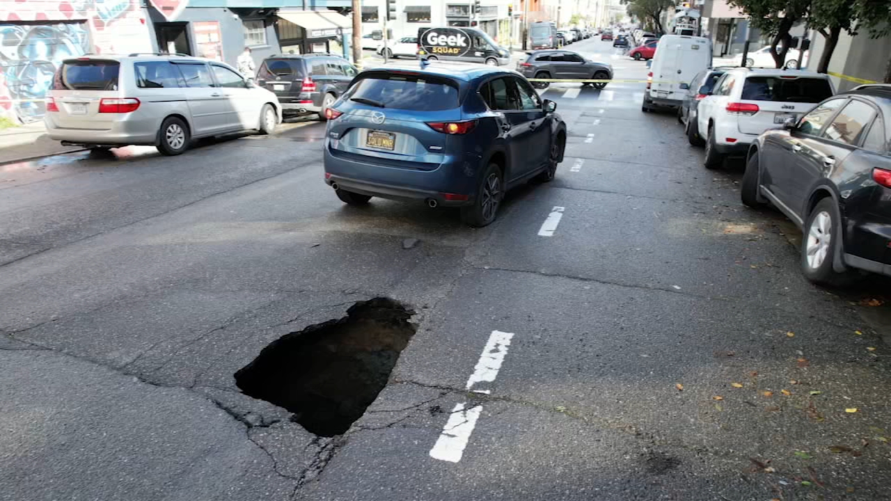 DRONEVIEW7: Video shows deep sinkhole in San Francisco on 14th