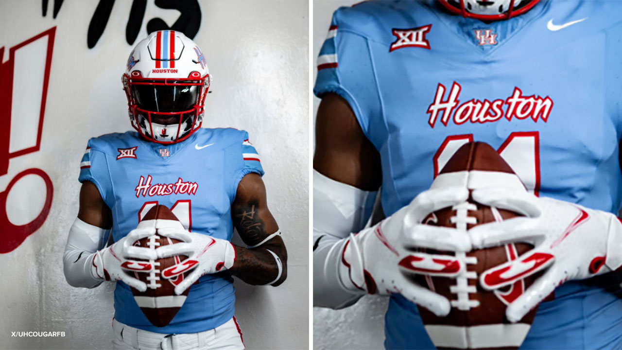 HOT] Buy New Custom Houston Cougars Oilers Jersey Blue
