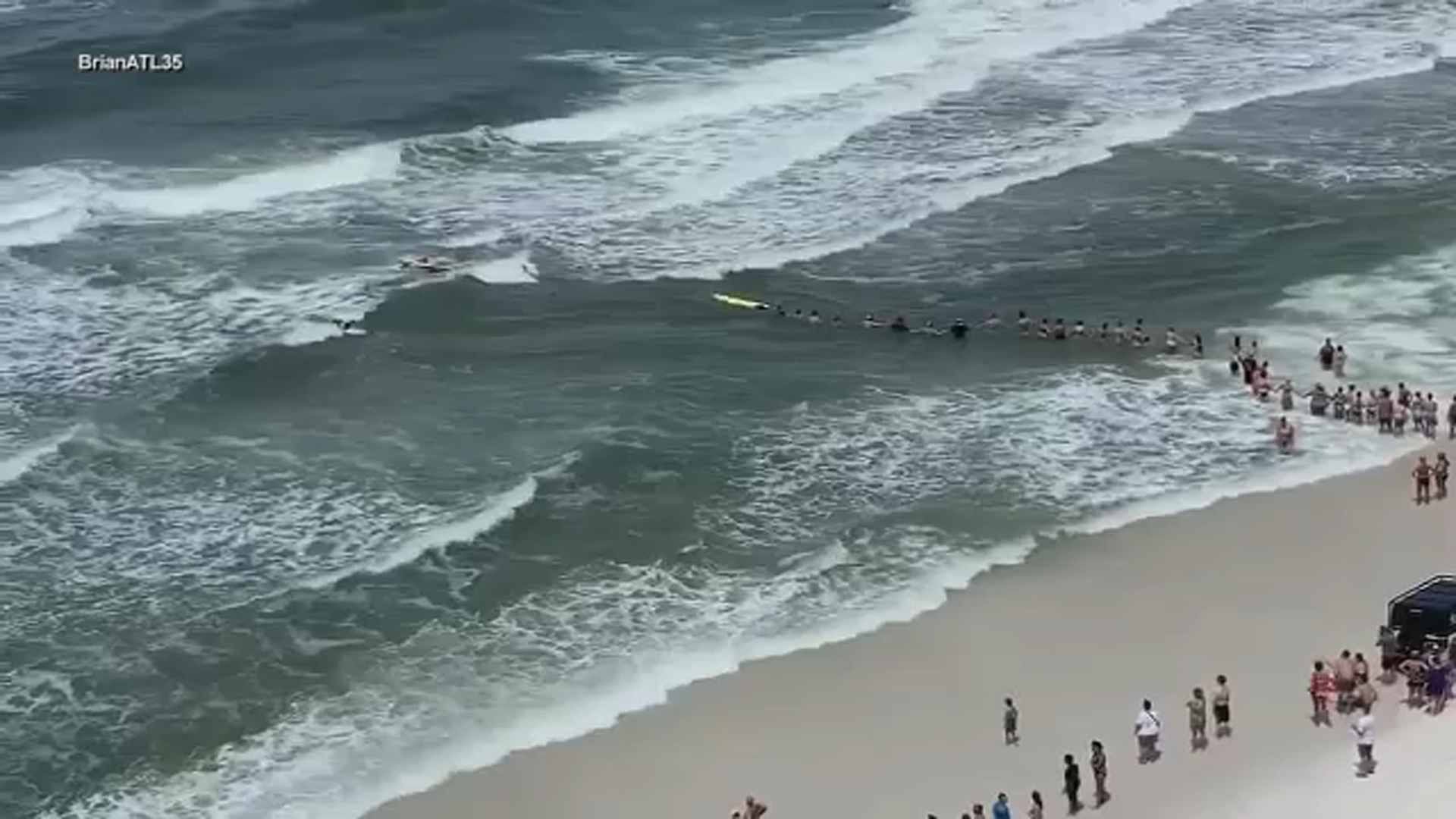 Beachgoers Form Human Chain To Rescue Swimmer From Rip Curs At Panama City Beach...